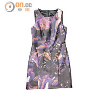 Karen Millen紫×啡×黑色水彩圖案連身裙 $3,500（A）