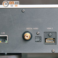 HDMI插口支援傳送4K及3D視訊，另備有光纖及同軸插口，接駁靈活。