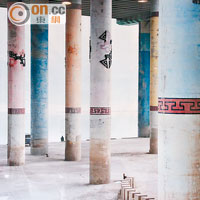 《Chongqing Overpass》<br>這些巨型支柱令人顯得分外細小，柱身的粉系色彩，令Paul覺得非常怪異，就像一幅超現實的畫面。