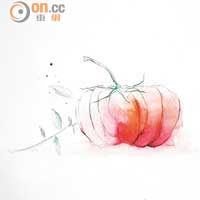 Yin早前以番茄作主題，創作的水彩畫作。