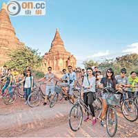 騎單車游走於緬甸古蹟，十分有趣。