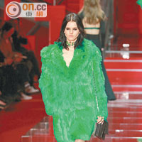 Versace<br>嫩綠色的皮草大衣，你當我是浮誇吧！
