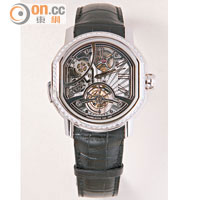 Carillon Tourbillon 陀飛輪腕錶 $2,570,000<br>鐘樂報時陀飛輪腕錶，兩大複雜功能的裝置，於鏤空錶盤下細緻地展現出來，令整體更顯超然！