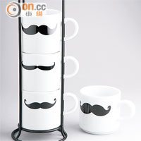 印上鬍子圖案的茶杯套裝，1套4款，方便識別，最啱好客的爸爸。Coffee Cups In Rack Mustache $165/套（a）