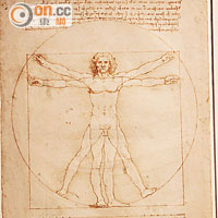 達文西經典之作<br> 《Vitruvian Man》<br>達文西作於1490年左右的真迹，分析了一個完美人體的比例，被視為藝術與解剖學的經典。