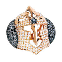 18K玫瑰金及黑金鑲黑色及白色鑽石頭盔戒指 $84,900