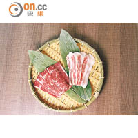宮崎牛肩肉（左）一向是日本上等牛肉，而黑豚腩片（右）也以味濃肉嫩馳名，兩者居然都在放題試得到，回本菜式自然分外搶手。
