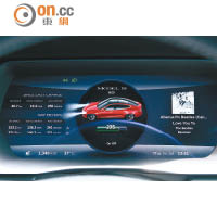 高對比度彩色屏幕錶板，行車時清楚顯示車速、電力存量等行車資訊。