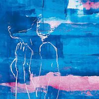 Peony以代表男女性別的紅藍兩色創作油畫，表達出對性別的反思。