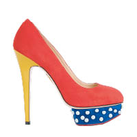 DOLLY紅×黃×藍色麖皮鑲珠窩釘高踭鞋 $7,600