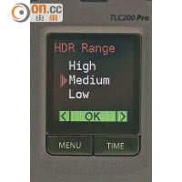 HDR感光元件支援115dB超高動態範圍，提供高、中、低範圍選擇。