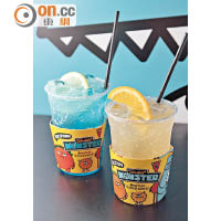 （左）Lemonade、（右）Orangeade 各$32<br>果汁飲品用了檸檬或橙糖漿與梳打水調製，清爽消暑。