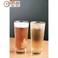 （左）Ka-Brew、（右）Bulwark Blush Cider 各$38/Half Pint<br>老闆引入來自韓國的Ka-Brew及加拿大的Cider。前者清爽富麥香，後者則加入了黑加侖子釀製，有豐富果香，坊間少有。