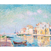 羅瓦索．古斯塔夫《馬提格海港上的小船》<br>羅瓦索從莫奈身上學到印象派風格，描繪了優美醉人的地中海景色。