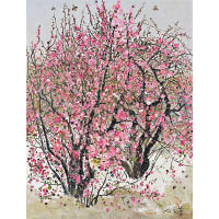 吳冠中《小桃紅》<br>作於1973年，以不同濃度、亮度的紅彩點灑於畫面上，既是描繪盛開的桃花，也是心花怒放的象徵。（估價$3,000萬~$4,000萬）