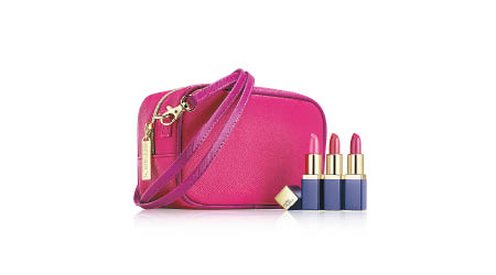 ESTÉE LAUDER限量版高清純色魅惑唇膏套裝 $310（D）<br>包括3種最熱賣粉紅色系迷你唇膏及粉紅化妝袋。