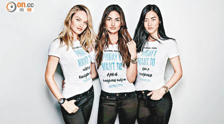 左起：南非女模Candice Swanepoel、Lily Aldridge和中國名模劉雯同支持對抗全球性飢餓。
