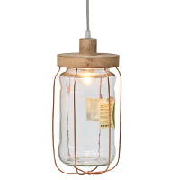 Jam Jar Light<br>鐵枝、果醬瓶配上木吊座，簡簡單單就組合出環保又富個性的燈具。