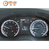 雙圈式儀錶，中央設小屏幕，顯示各項行車資訊。