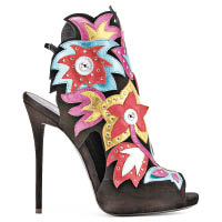 黑×彩色花卉圖案麖皮高踭鞋 $14,600