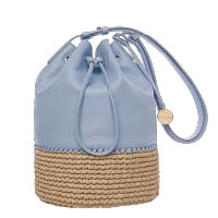 粉藍色皮革拼啡色日本紙草Weekend Bucket Bag $2,390