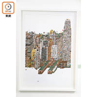圖為今次展覽的主題作《Elephants in Hong Kong》，當中不乏港人熟悉的地標建築。