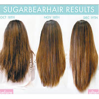 據稱每天吃兩粒，有效加快頭髮生長速度，服用前（左）與服用後（右）的髮質有明顯分別。