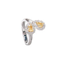 18K白色黃金配彩黃色、白色鑽石雙光環點綴環繞戒指 $90,000