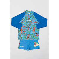 恐龍圖案長袖防曬衣 $279（A）、彩藍色恐龍圖案短褲 $129（A）