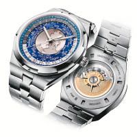 Overseas World Time世界時間腕錶可顯示全球37個時區的時間。不銹鋼錶殼鏈帶款式。$30.7萬