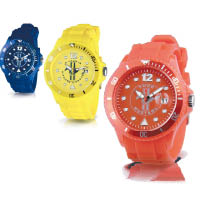 腕錶<br>矽膠錶帶，錶盤上有野馬廠徽，簡約的三指針，搭配刻度顯示、日期視窗及旋轉錶圈。提供藍、黃及紅3種顏色選擇，色彩繽紛，充滿活力。<br>售價：US$34.95（港幣$271）