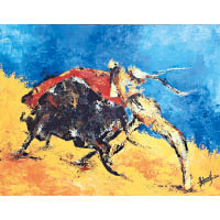 《Toromachie》<br>捕捉了鬥牛勇士跟牛隻對壘的情況，令畫布變了鬥牛場。
