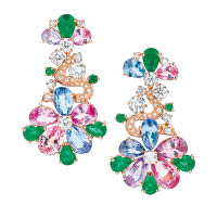Bulgari Fiore粉紅金尖晶石、綠寶石鑽石耳環 未定價（B）
