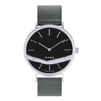 黑色皮革錶帶×銀色錶殼×黑瑪瑙錶盤腕錶 $6,950