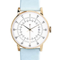 手繪純白色錶盤×亮金色不銹鋼錶殼×天藍色錶帶腕錶 $1,850