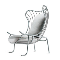 Arpa Chair<br>猶如雕塑藝術的扶手椅，靈感來自豎琴。金屬骨架配搭軟墊，舒適又時尚，一軟一硬，撞出火花。