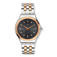 Sistem Tux黑色及灰色間紋錶面配銀色及玫瑰金色不銹鋼鏈帶腕錶 $1,920