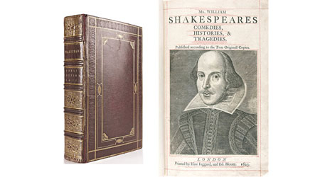 莎士比亞劇作集的首版「第一對開本」（First Folio）是文壇瑰寶，收集了莎翁多部經典劇作。