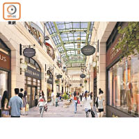 商場內以巴黎著名的購物林蔭大道風格設計。