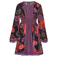ANNA SUI深紫色印花絲絨連身裙 $3,126