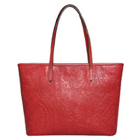 ETRO深紅色腰果花壓紋真皮Shopper Bag $6,800（C）
