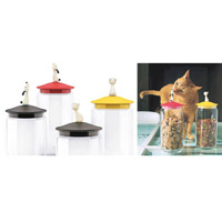 LULA JAR & MIO JAR<br>乃食物盛器LULA與MIO的延伸版，瓶蓋有小狗與小貓公仔，方便識別，可用來存放寵物的小食。