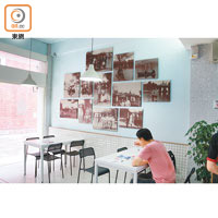新的幸發亭本舖，瓷磚牆上掛滿了台中老照片，透出一股老台灣冰室的氛圍。