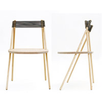 Purist<br>受Angelo Mangiarotti的桌子Eccentrico所啟發，屬於一款設計簡潔的椅子，4根傾斜的樺木棍撐起一塊膠合板，巧妙地利用重力，取得整體結構的平衡，作品獲得Interieur Design Awards 2012。