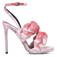 MARCO DE VINCENZO粉紅色絲絨扭結高踭涼鞋 $5,550（B）