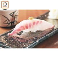 石垣鯛<br>肉質：魚味濃，油脂豐富。<br>食法：通常會在刺身或壽司面加一小撮柚子胡椒來平衡魚脂。
