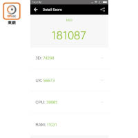 《AnTuTu》跑分逾18萬分，成為Android手機之冠。