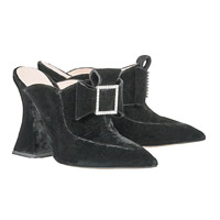 Mary Katrantzou黑×方形銀扣怪踭Mule Shoes $6,300（B）
