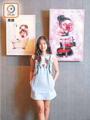 本地年輕藝術家Jennifer Chow創作了一系列紅唇女孩Sad Cherry，圖為《Cheers》（左）與《Ballet Girl》（右）。