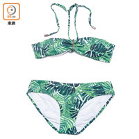 Vilebrequin綠色樹葉圖案Bikini Top $1,200、泳褲 $1,100（I）